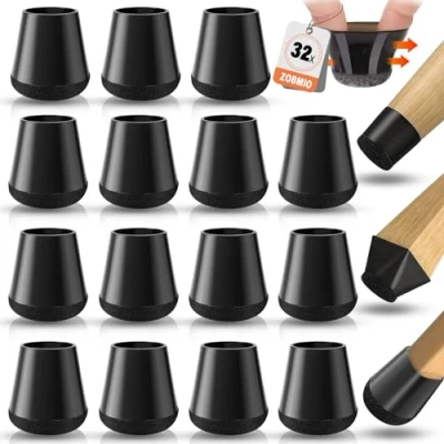 Afbeelding van ZOBMIO rubberen stoelkussens, 32 stuks, met vilt, zwarte stoeldoppen, siliconen, voetjes voor ronde stoelen, kras en ruisonderdrukking (14 20 mm)