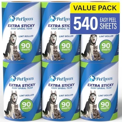Afbeelding van PetLovers Extra Sticky Lint Roller mega aanbieding set: 450 vellen voor huisdier ontharing, hond en kat pluis verwijderaar, 6 vullingen
