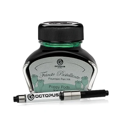 Afbeelding van Octopus Fluids Poppy Pods Vulpeninkt in pastelkleuren inclusief converter, Schrijfinkt voor vulpennen inktpot, Pastel Groen 30 ml