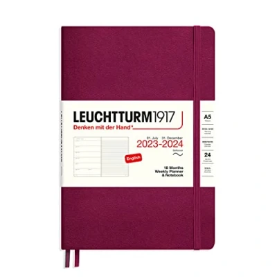 Afbeelding van LEUCHTTURM1917 367862 Weekly Planner &amp; Notebook Softcover Medium (A5) 2024, 18 maanden, Port Red, Engels