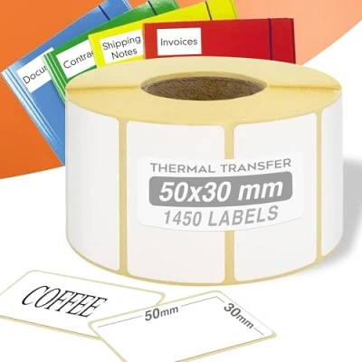 Afbeelding van GIANTO 1 rol zelfklevende etiketten, 50 x 30 mm, binnendiameter: 40 voor universele thermische printers, compatibel met Zebra, Citizen kantoor, afdrukken warmte en directe overdracht