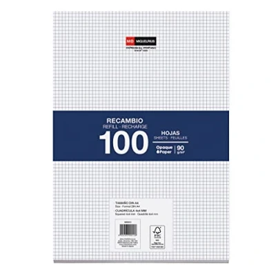 Afbeelding van Miquelrius navulverpakking, 100 vellen, geruit, 4 mm, zonder rand, formaat A4, boren, 90 g papier