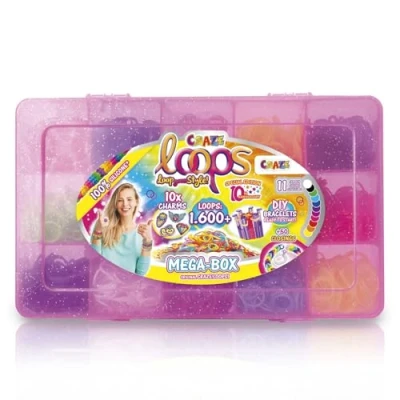 Afbeelding van CRAZE loops Mega Box Loom Bandenset met 1600 elastieken om te knutselen en veel accessoires halskettingen, ringen armbanden zelf maken