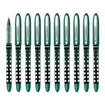 Afbeelding van Westcott Rollerball Pen groen 10 stuks delig voordeelverpakking groene inkt nauwkeurige 0,5 mm lijndikte, transp. vulniveau indicator, capillaire technologie, ergonoom. handvat