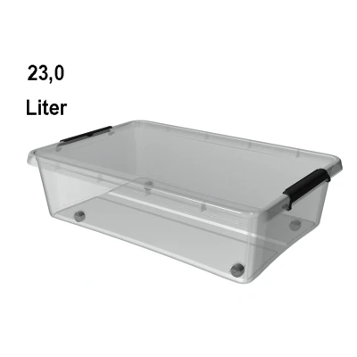 Afbeelding van ORPLAST Bedroller box met deksel / clips wielen 23 liter 58 x 39 16 cm transparant