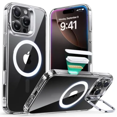 Afbeelding van ESR beschermhoes voor iPhone 16 Pro met standaard, Magsafe halolok, militaire bescherming, geïntegreerde cameraring, transparant