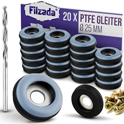 Afbeelding van Filzada® 20x Teflon glijders om te schroeven Ø 25 mm (rond) meubelglijders/tapijtglijders PTFE (Teflon) incl.