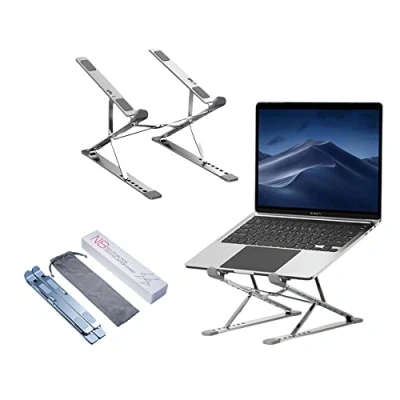 Afbeelding van Dogfish laptopstandaard, 9+7 niveaus in hoogte verstelbare aluminium geventileerde notebookstandaard, laptophouder voor MacBook, Lenovo, Dell, 10 17,3 inch laptops, tablets, notebooks