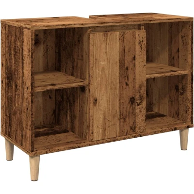 Afbeelding van vidaXL Badkamerkast 80x33x60 cm bewerkt hout oud houtkleurig, badkamer kast, badkamermeubel, badkamerkastje, meubel, kastje