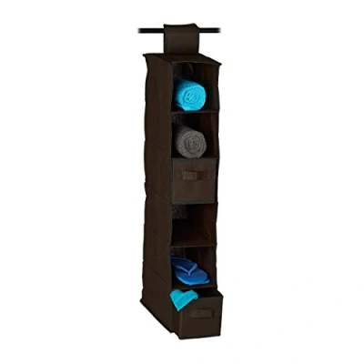 Afbeelding van Relaxdays hangende organizer stof, 6 vakken, 2 lades, voor kledingkast, HBD: ca. 82 x 14,5 30 cm, bruin
