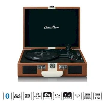 Afbeelding van Classic Phono TT 120BNWH Platenspeler met Bluetooth® ontvangst en ingebouwde speakers Brown White