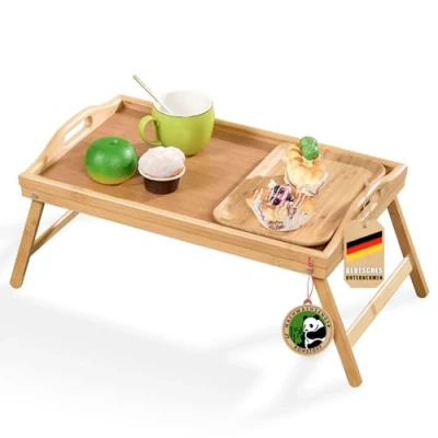Afbeelding van Floordirekt Beddienblad, dienblad met poten, houten van bamboe, ontbijtdienblad voor bed, multifunctioneel inklapbaar, bedtafel, dienblad, afmetingen 50 x 30 23 cm (Utah)