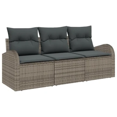 Afbeelding van vidaXL 3 Delige Tuin Sofa Set met Kussens Grijs Poly Rattan