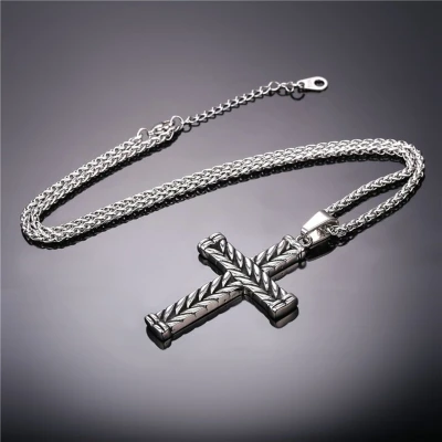 Afbeelding van Kruis Hanger op Vossenstaart Ketting Zilver kleurig Kettingen Heren Dames Cadeau voor Man Mannen Cadeautjes