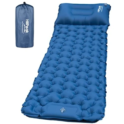 Afbeelding van Camping isomat Outdoor ultralicht opblaasbaar luchtbed met geïntegreerde kussens, ingebouwde voetpomp en draagtas duurzame slaapmat compact waterdicht