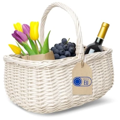 Afbeelding van Creative Home Grote Rieten Wit Mand met Handvat 36 x 26 31 cm (+/ 2cm) Lichtgewicht voor Picknick Planten Opberg Decoratie Hand Geweven Multi Purpose Praktisch &amp; Stevig