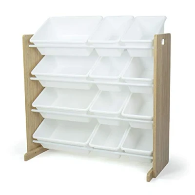 Afbeelding van Humble Crew plank voor kinderkamer, het opbergen van speelgoed met 12 opbergbakken, naturel/wit