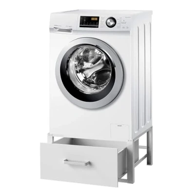 Afbeelding van DanDiBo Wasmachine onderstel met lade, metaal, wit, 96502, wasmachinekast, verhoging, voetstuk, modern, rubber