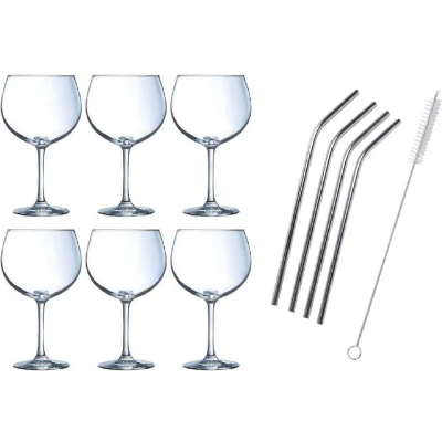 Afbeelding van 6x Gin Tonic / cocktail glazen 700 ml met RVS rietjes Cocktailglazen