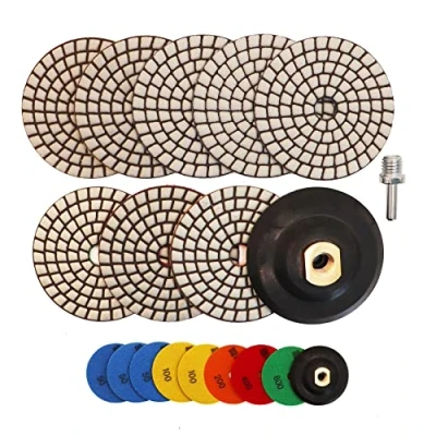 Afbeelding van HIGHDRIL Polijstschijf voor droge diamanten, 8 stuks, (# 50 x 3/100 2/200/400/800) diamant polijstpads met rubberen onderlaag + M14 adapter graniet, steen, marmer, vloerschuurmachine of