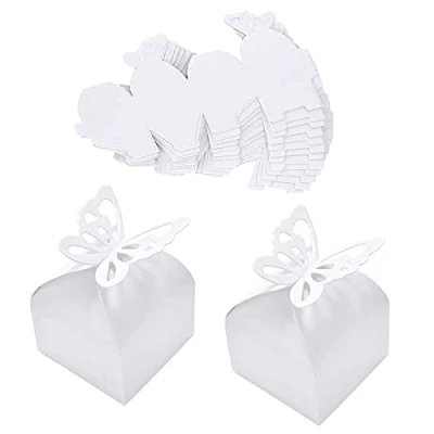 Afbeelding van Vlinder Geschenkdoos Karton, 50 Stuks Cadeaudoosjes Bruiloft, Geschenkdozen Vierkant, Dozen voor Cadeauverpakking, Snoepdoos Verjaardag, Annivesary, Kerstfeest, Doop, Feest(6x6x6 cm)