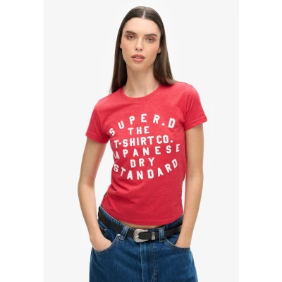 Afbeelding van Superdry PUFF Tshirt print, Dames, Maat: 40, Papaya red marl