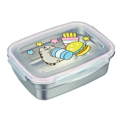 Afbeelding van Undercover broodtrommel Pusheen met rubberen afdichting roestvrij staal inhoud 550 ml sandwichbox voor school kinderen