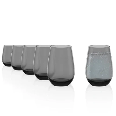 Afbeelding van Stölzle Lausitz Elements drinkbeker, grijs, 465 ml, set van 6, vaatwasserbestendig, gekleurde beker, ideaal als geschenk