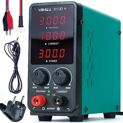 Afbeelding van YIHUA 3010D III verstelbare DC bankvoeding 0.00 30V 0.000 10A voeding met krokodillenklemmen, automatische CC/CV modus voor elektronica, reparatie, galvaniseren, technisch onderwijs