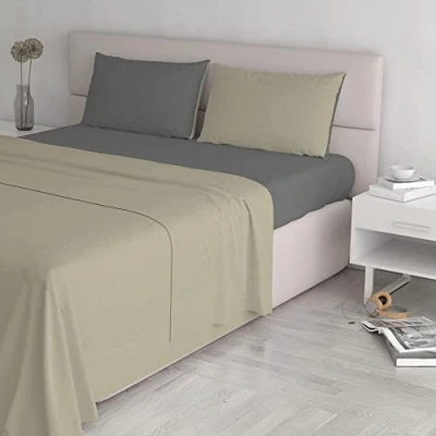 Afbeelding van Italian Bed Linen Natural Color beddengoedset, 100% katoen, duifgrijs/rook, dubbel