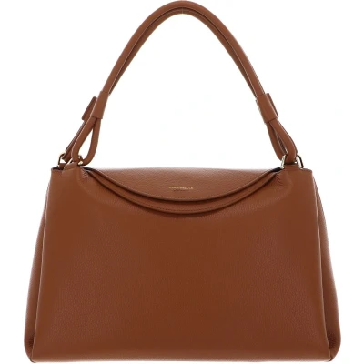 Afbeelding van COCCINELLE Leren Schoudertas Eclyps Handbag Grained Leather Cuir Terracotta