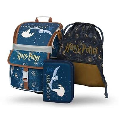 Afbeelding van schooltas voor jongens en meisjes, 3 delige set, Zippy vanaf de 1e klas basisschool, rugzak met borstband, ergonomische schoolrugzak, harry potter hogwarts, schooltassenset