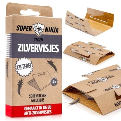 Afbeelding van Super Ninja Zilvervisjesval 4 Stuks, Zilvervisjes Val met Geïntegreerde Lokstof, Geurloos &amp; Niet Giftig, voor Badkamer, Keuken en Kelder Werkt tot 3 Maanden, ook Papiervisjes
