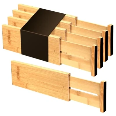 Afbeelding van Utoplike 4 &quot;Hoge Bamboe Lade Divider Ajustbale, Organizer voor Kleding, Kastijdelheid Uitbreidbare Separator (4 stuks)