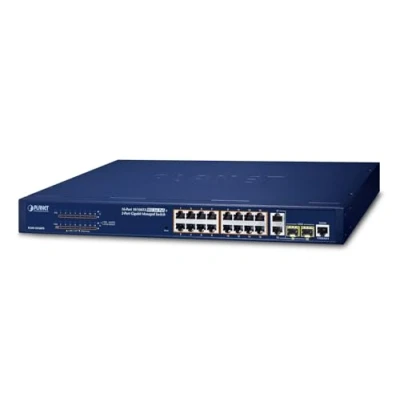 Afbeelding van Planet 16 poorts 10/100TX 802.3at PoE + 2 Gigabit TP/SFP (16 Havens), Netwerkschakelaar, Zwart