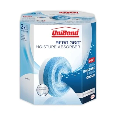 Afbeelding van UniBond AERO 360 Vochtabsorberende Neutrale Navullipje, ultraabsorberend en geurneutraliserend, voor Ontvochtiger, Condensatiemiddel, Twin Pack (2 x 450g)