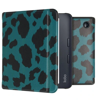 Afbeelding van Kobo Libra 2 Hoes: iMoshion Design Slim Hard Case Bookcase Green Panther Kunstleder E Reader Hoezen
