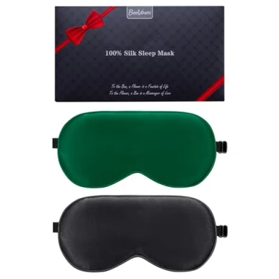 Afbeelding van Zijden slaapmasker, 2 pakjes 100% echt natuurlijk zijde oogmasker met verstelbare bandjes, oogslaapmasker, bijenstokken zomer reizen oogslaap zonnescherm om gezwollen ogen te verminderen (zwart en smaragdgroen)