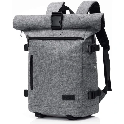 Afbeelding van Rolltop Rugzak voor heren en dames,Laptoprugzak 15,6 inch laptop,dagrugzak waterdicht anti diefstal,Schoolrugzak tienermeisjes jongens met USB oplaadpoort werk,universiteit,reizen,sportrugzak (Grijs)