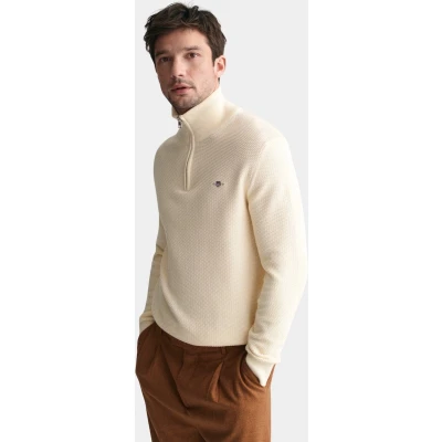 Afbeelding van Gant Pullover Beige Cotton Micro Textured Half Zip 8030211/130 Maat XL