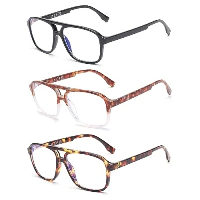 Afbeelding van JM 3 stuks vintage bril tegen blauw licht voor mannen en vrouwen, retro, vierkant, brilmontuur, x mengverpakkingen, 0.00