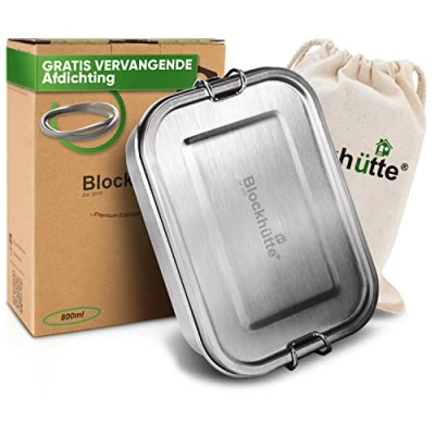 Afbeelding van Blockhütte Hoogwaardige roestvrijstalen lunchbox I 800ml voor kinderen De broodtrommel is opgedeeld in compartimenten en kun je makkelijk afsluiten Deze bento box