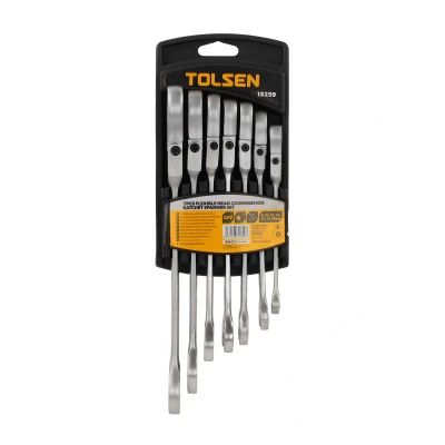 Afbeelding van Tolsen Gereedschapset Ringsteeksleutelsets met flexibele ratel 7 delig 8, 10, 12, 13, 14, 17 &amp; 19 mm