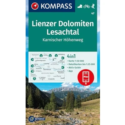 Afbeelding van Carta escursionistica Kom 47. Lienzer Dolomiten, Lesachtal, Karnischer Höhenweg: 4in1 Wanderkarte mit Aktiv Guide und Detailkarten inklusive Karte zur ... in der KOMPASS App. Fahrradfahren. Skitouren.