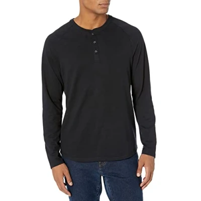 Afbeelding van Amazon Essentials Men&#039;s Henley shirt met normale pasvorm en lange mouwen (verkrijgbaar in grote maten), Zwart, S