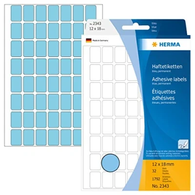 Afbeelding van HERMA 2343 multifunctionele etiketten mini (12 x 18 mm, 32 velles, papier, mat) zelfklevend, permanent klevende huishoudelabels voor handschrift, 1.792 stickers, blauw