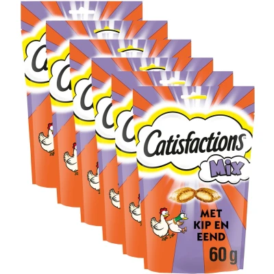 Afbeelding van 6x Catisfactions Kattensnoepjes Kip Eend 60 gr