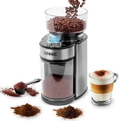Afbeelding van Duronic BG200 elektrische schijfmolen 200 W koffiemolen met molen g koffiebonen van grof tot fijn Hoeveelheidsdosering 12 koppen koffie Geschikt voor French Press Café