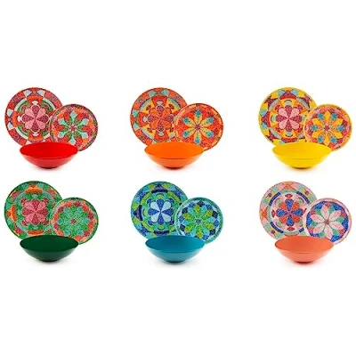 Afbeelding van Excelsa Seurat Bordenservies, 18 delig, porselein en aardewerk, kleurrijk decor, voor 6 personen