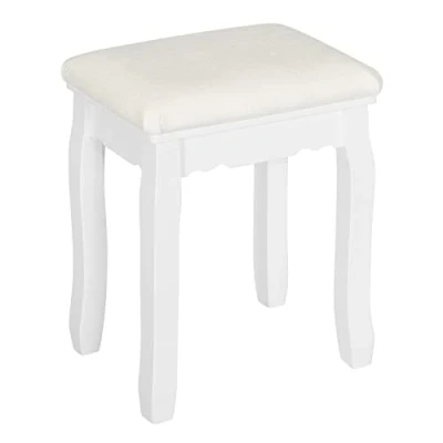 Afbeelding van Woltu MB6095ws Make upkruk in landelijke stijl, kruk voor kaptafel, fluweel, pianokruk, cosmeticakruk, gestoffeerd, slaapkamer, 38 x 45 28,5 cm, massief houten poten, wit